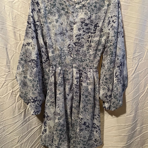 Powder Blue Floral Cut out Dress - Picture 2 of 4